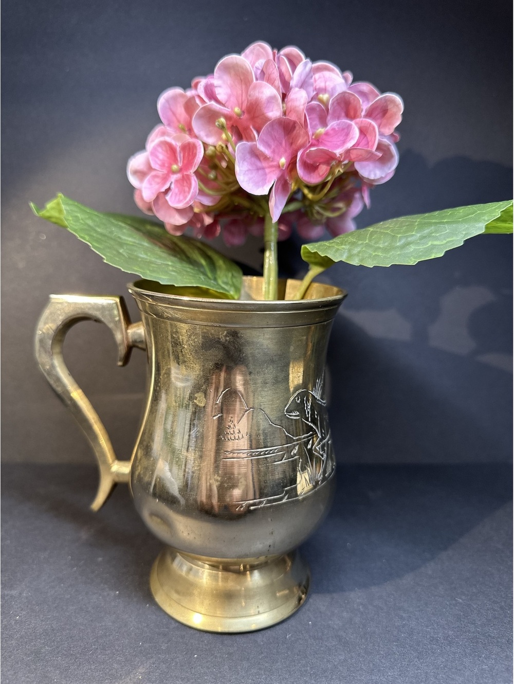 Vintage Brass Tankard Mug Hand-Etched Design